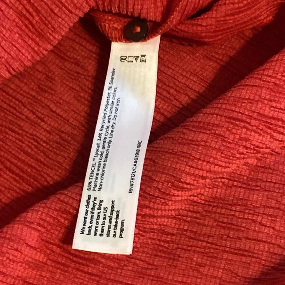 Eileen Fisher Orange Woven Plissé Mock Neck Dress| Sz S/P Pre Owned condition - Picture 12 of 13